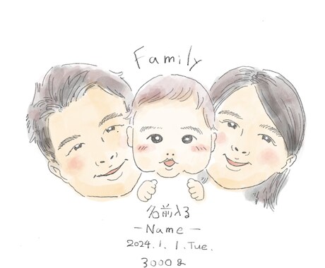 家族の似顔絵を水彩風に描きます 〜玄関やリビングなどで写真立てに入れて飾るなど〜 イメージ2