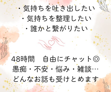 2-day｜心の隠れ家❁チャットで癒し寄り添います 愚痴・雑談・不安◎ありのままを受けとめる"心の隠れ家" イメージ2