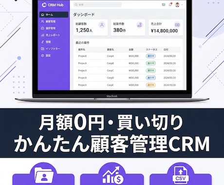 買い切り！かんたん顧客管理CRMツールます 取引先と案件をまとめて管理！月額0円の顧客管理 イメージ1