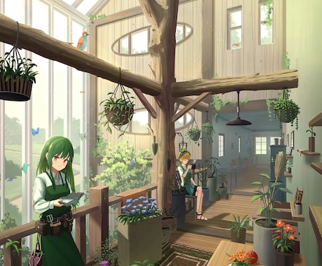 背景、キャラクター+背景の一枚絵の作成承ります ストーリー、世界観等を表現するのが得意です。 イメージ1