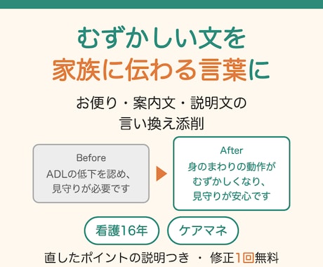 介護・医療の説明文を家族に伝わる言葉に直します イメージ1