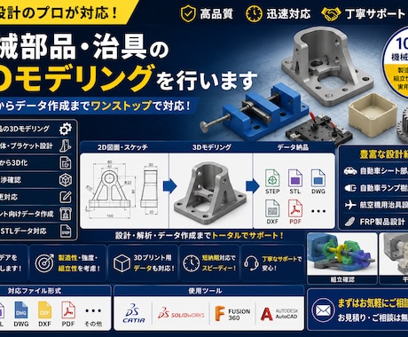 機械部品・治具の設計・3Dモデリングを行います