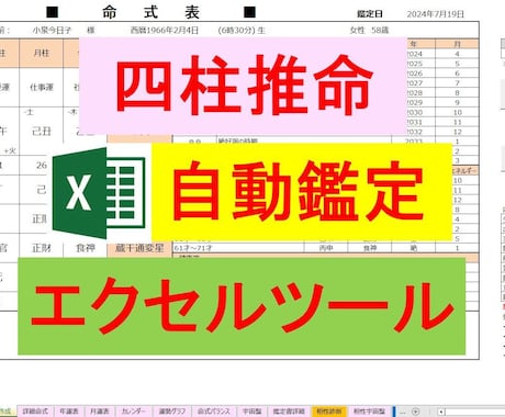 四柱推命鑑定書自動生成ツール(通常版)を提供します 複数の流派に対応し、宇宙盤やバイオリズムも自動表示します