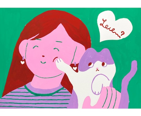 あなたと猫ちゃんのイラストをカラフルに作成します イメージ1