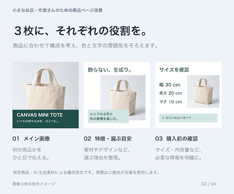 商品写真から画像3枚と商品名・説明文を制作します 小さなお店の主力１商品を、画像と文章でわかりやすく イメージ2