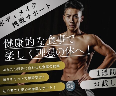 1週間フィジーク競技者がダイエットサポートします 食事メニューと筋トレメニューの作成でなりたい体へ！ イメージ1