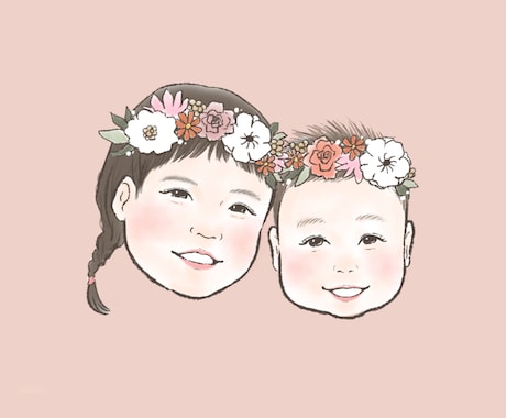 お花のかんむりを載せた可愛い似顔絵お描きします アイコンにおすすめ♪背景色が選べる◎お子さんペット家族に！ イメージ1