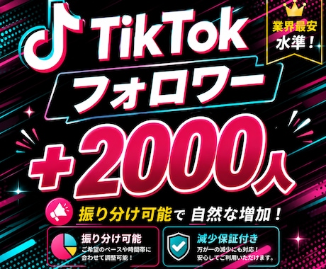 TikTokのフォロワー2000人拡散します 【7月限定最安値】衝撃のコスパで減少保証付き！ イメージ1