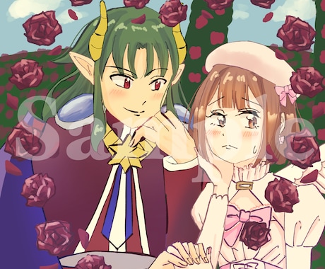 夢絵・コテ同にcp絵も♡ペアイラスト描きます 推しとの距離感まで描く♡表情がかわいい厚塗り夢絵 イメージ2