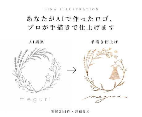 手書きロゴ｜AI素案をプロが手描きで仕上げます 個人事業主・開業の方の想いを、温かみと洗練で唯一無二のロゴに イメージ1