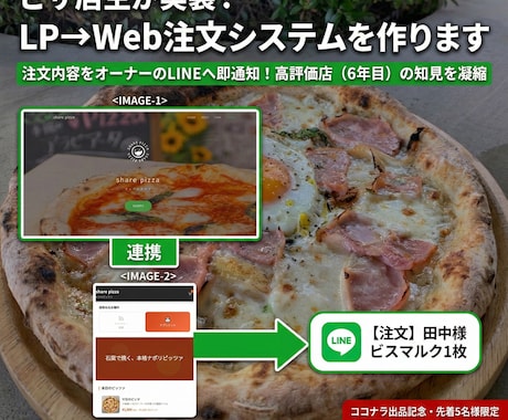 ピザ店主が実装！LP→Web注文システムを作ります 手数料0％！WEB注文をLINEへ即通知。現場目線の動線設計 イメージ1