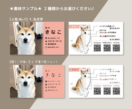 うちの子プロフィールカード作ります セミオーダー名刺｜100枚印刷代込｜オフ会やドッグランで活躍 イメージ2