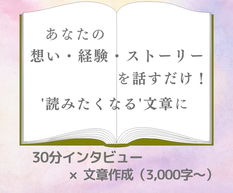 あなたの想い・経験・ストーリーを伺い、文章にします 【30分話すだけ】ブログ記事、商品訴求、プロフィール、他作成 イメージ1
