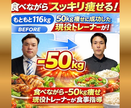3ヶ月で-8kg食事管理します 116kgから−50kg痩せた僕があなたを徹底サポートします イメージ1