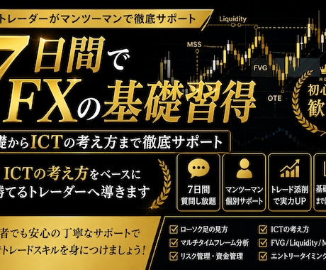 1週間でFXの基礎から私の手法まで教えちゃいます 現役トレーダーが1週間マンツーマンでFXを教えます！！ イメージ1