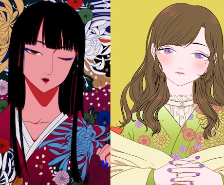 自由に選べる色味！華やかな着物美人を描きます 注目を集める華やかさ！SNSやビジネスを「一味」違う印象に イメージ1