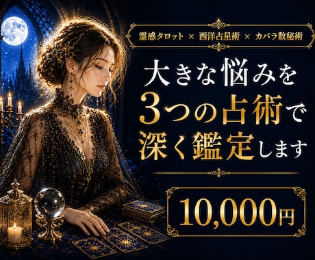 大きな悩みを3つの占術で深く鑑定します ―　霊感タロット×西洋占星術×数秘術で多角的に読み解く　― イメージ1