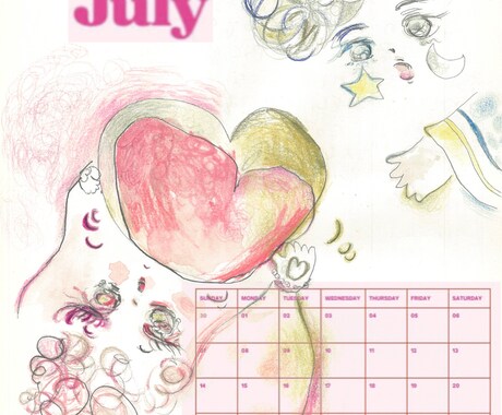 2024 7月アートカレンダー(デジタル)販売ます CHICHI JULY 可愛いアートカレンダーです。 イメージ1