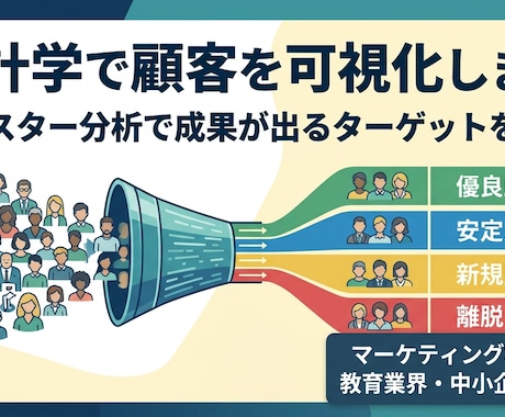 統計的なクラスター分析で顧客タイプ別に可視化します ​勘に頼らない。統計学で「隠れた優良顧客」を特定・分析します イメージ1