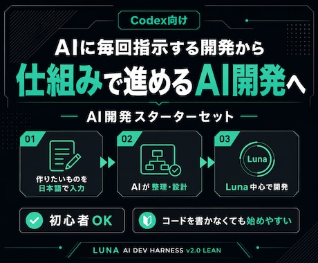 AI初心者向け｜Codex開発セットをお渡しします AIへの長い指示を減らして開発を進めやすくします イメージ1