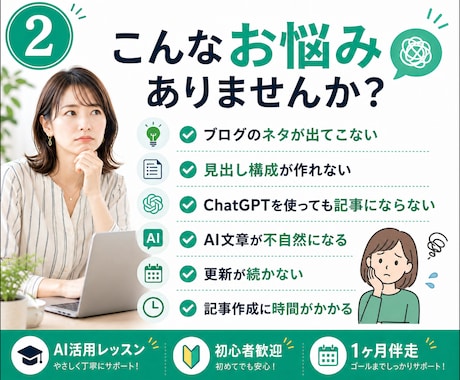 ChatGPTでブログ執筆を半自動化します ネタ出し・構成・本文下書きまで1ヶ月伴走で仕組み化 イメージ2