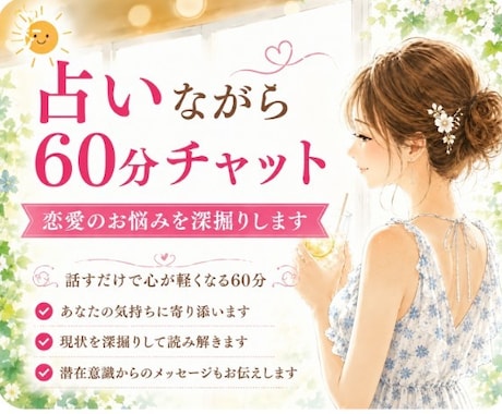 占いながら60分チャット、恋愛相談できます LINE感覚で気軽にチャット♪時間内は何度でも質問OK イメージ1