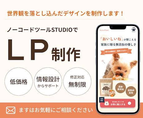 世界観を落とし込んだLPをSTUDIOで制作します 情報設計からデザイン・実装まで全てお任せください イメージ1