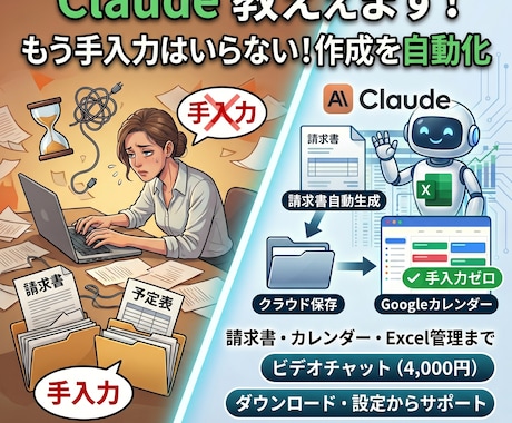 初心者用Claude AIで事務作業自動化教えます 請求書・スケジュール・Excel自動化ゼロから一緒に設定 イメージ1