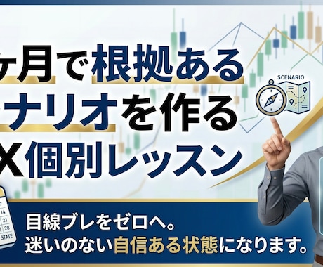 １ヶ月で根拠あるシナリオを作るFX個別レッスンます 目線ブレをゼロへ。迷いのない自信ある状態になります。 イメージ1