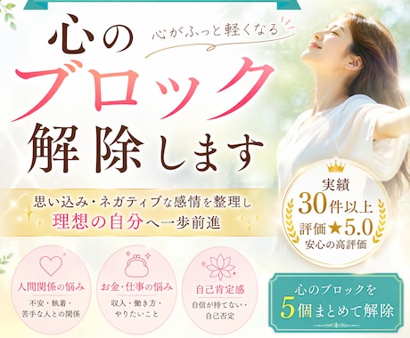 不安・人間関係・お金の悩みのブロック2個解除します 仕事人間関係恋愛結婚お金全てのお悩み解消！ イメージ1