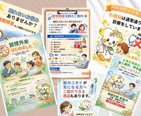 現役クリニック採用！伝わる院内掲示物作成します 貴院のキャラをAIで描き分け！温かみのある院内掲示を作ります イメージ2