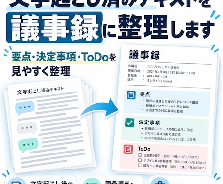 文字起こし済み文章を議事録に整理します イメージ1