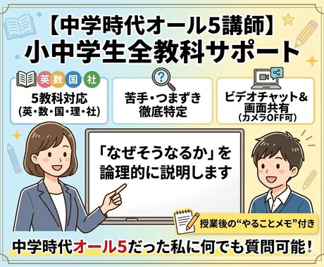 小、中学生に勉強を教えます 中学時代オール5だった私に何でも質問可能！ イメージ1