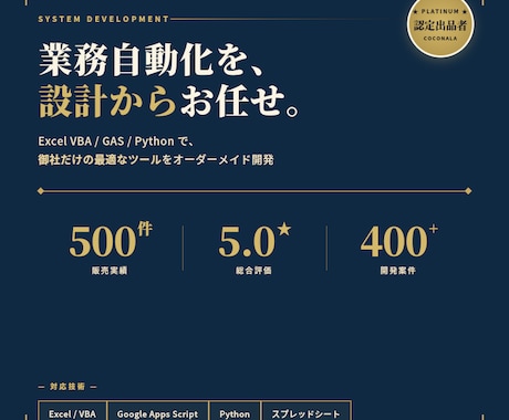 あなたの業務に最適なツールを設計・開発・提案します 面倒な事務作業を自動化し、面倒な手作業から解放します。 イメージ1