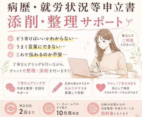 病歴・就労状況等申立書の添削受付いたします 現役精神科PSW(精神保健福祉士・社会福祉士)が作成サポート イメージ1