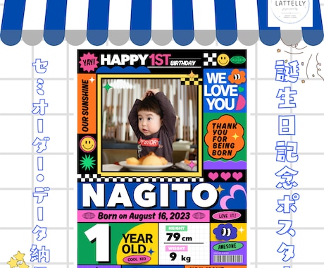 1歳の記念に♡名入れバースデーポスター作ります 写真とお名前で作る世界に一枚だけの記念ポスター イメージ1