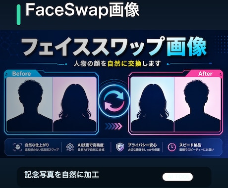 フェイススワップ画像を制作します 同意済み素材で自然な顔交換、即日納品可能です イメージ1