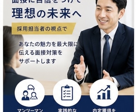 管理職経験者が面接対策を徹底サポートします 採用担当者の視点で、あなたの魅力を最大限に伝える面接対策。 イメージ1