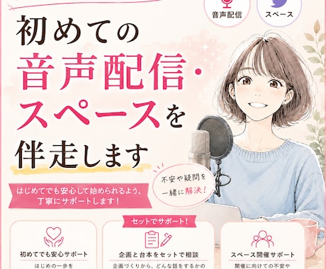 初めての音声配信・スペースを伴走します 準備から告知、当日の振り返りまでサポートします。 イメージ1