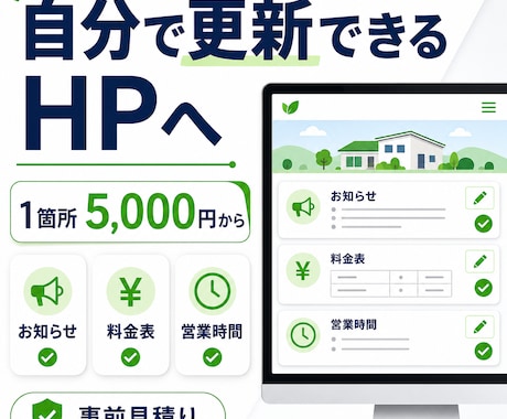 HTMLサイトの1箇所を自分で更新可能にします 古いHTMLサイト向け。お知らせ・営業時間など1箇所だけ対応 イメージ1