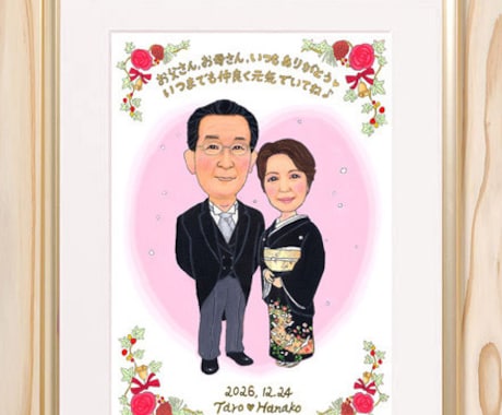 味のある線で水彩画の可愛い似顔絵ボードを描きます イメージ1