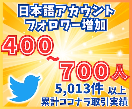Twitterフォロワーを＋400人～増やします 日本語アカウントのフォロワー増加 イメージ1