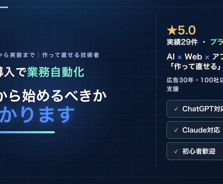 AIで何を自動化すべきか？作れる人が診断します ★5.0・実績29件｜ツール紹介で終わらせず実装まで対応 イメージ1