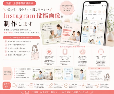 医療・介護向けInstagram画像制作いたします 現場を理解した看護師が丁寧なヒアリングで制作します！ イメージ1