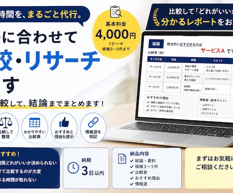 条件に合わせて候補を比較・リサーチします イメージ1