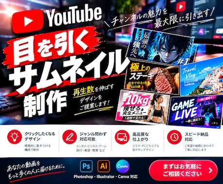 目を引くYouTubeサムネイルを制作します 内容が一目で伝わるサムネイルに仕上げます イメージ1