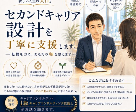セカンドキャリア設計を丁寧に支援します 人生の転機を前向きな力に変えるキャリア支援を行います イメージ1