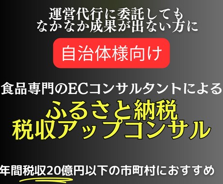 自治体ふるさと納税担当者に税収アップの助言をします ”運用代行に委託し、なお赤字額が増えている”自治体の味方に。 イメージ1
