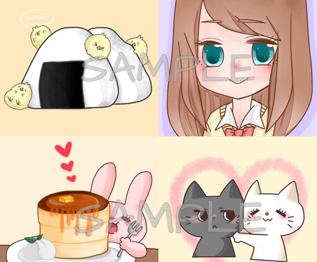 動物・食べ物・女の子のデフォルメイラスト作成します SNSでのアイコンやヘッダー等にどうぞ♡ 商用もOK！ イメージ1