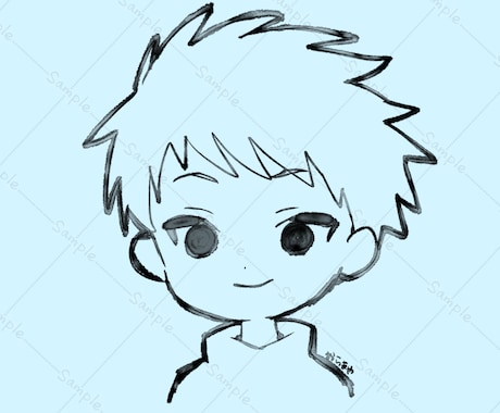 SNS用の似顔絵アイコン描きます 薄墨で描いた様なゆるめなモノクロイラスト イメージ2